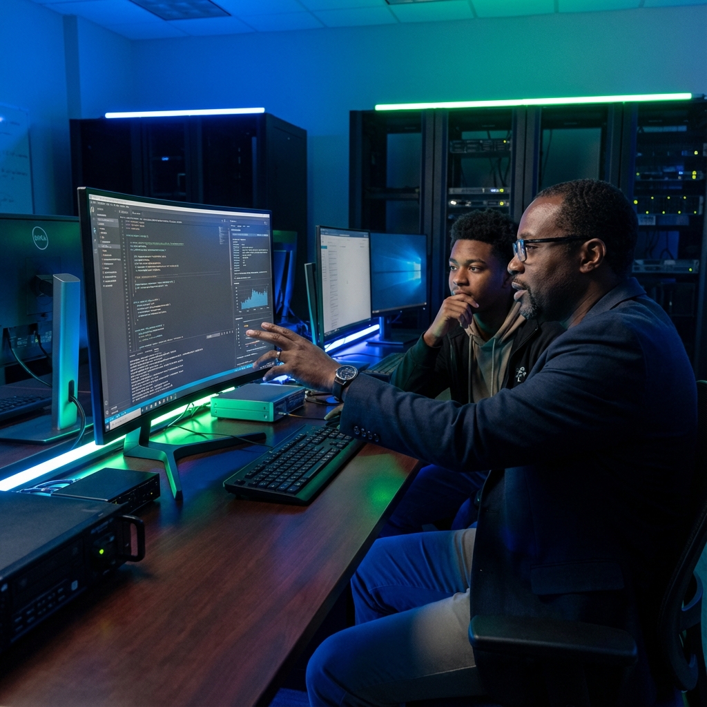 Professor negro ensinando aluno negro